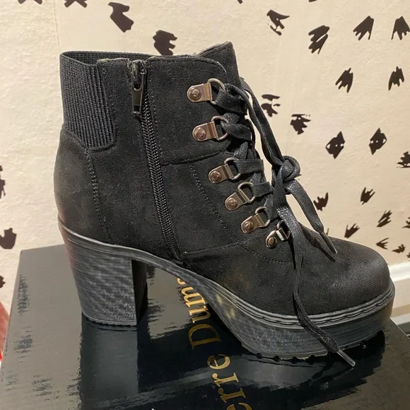 Pierre Dumas Black Lace Up Ankle Boots - Picture 3 of 6